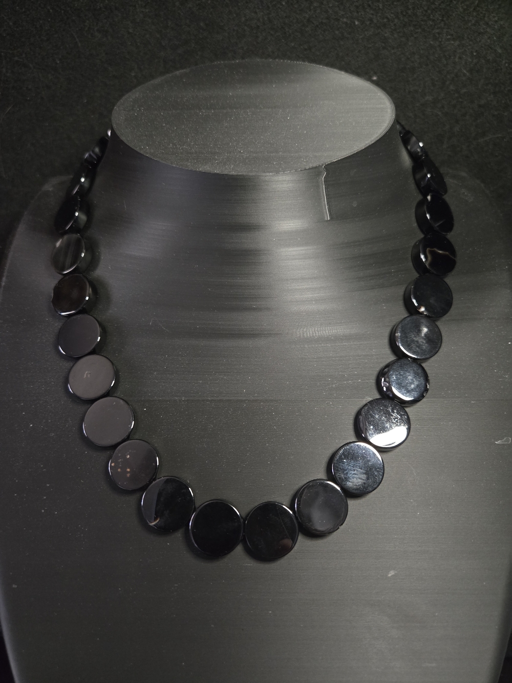 Elegant Artisan Black Botswana Agate Disc Necklace